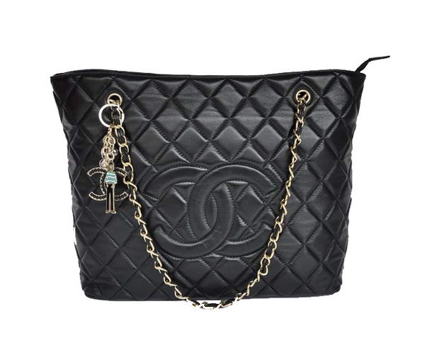 Replica Chanel Larege Quilted Lambskin Leather Tote Bag 2053 Black On Sale